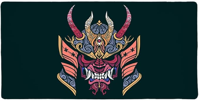Samurai Warrior Japanese Demon Oni Mask Large Gaming Mouse Pad Desk Mat with Stitched Edges Non-Slip Base