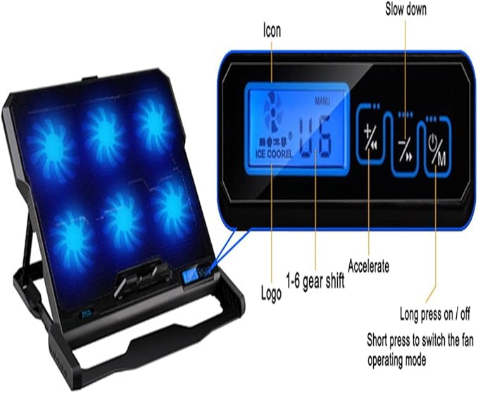 JSEIAJB Laptop Cooling Pad 6 Cooling Fans and Cooler with Light LCD Display Notebook Stand for 12-16 Inch