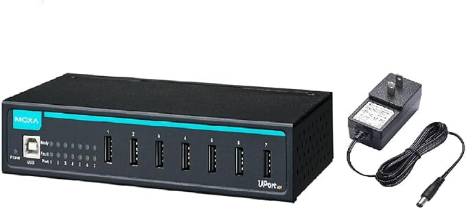 UPort 407 with Adapter - 7 Ports Industrial USB hub 0 to 60°C Operating Temperature Adaptor Included (Moxa).