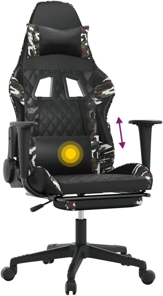 Massage Gaming Chair with Footrest Black&ampCamouflage Faux Leather Gaming Chair with Ergonomic Design Adjustable Features - for Gamers and Office Use
