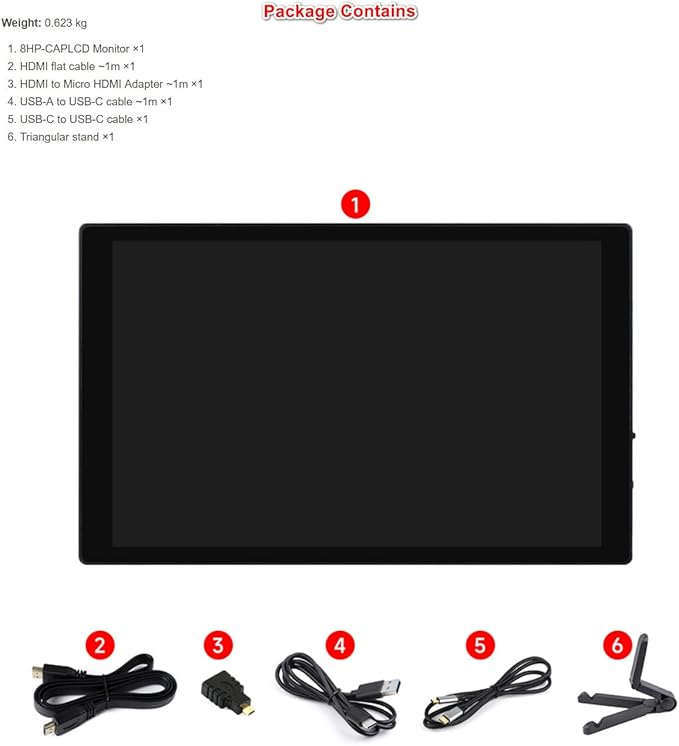 8inch 1280×800 IPS Capacitive Touch Display for Raspberry Pi Jetson Nano Smartphone with Optical Bonding Toughened Glass Panel Interface HDMI Type-C Hi-Fi Speaker (8HP-CAPLCD Monitor)