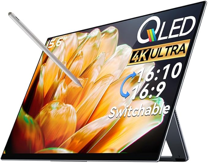 EHOMEWEI R13 Pro 15.6 4K 16:10 Portable Monitor with 3840 x 2400 High Resolution 1000g Lightweight with Screentouch Functionality Gaming Display and Digital Art Work Portable Monitor