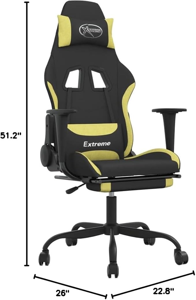 Massage Gaming Chair with Footrest Black and Light Green FabricMassage Office Chair Ergonomic Desk Chair Rolling Swivel Adjustable PC Computer Chair for Women Adults Girls(Style A) -AA