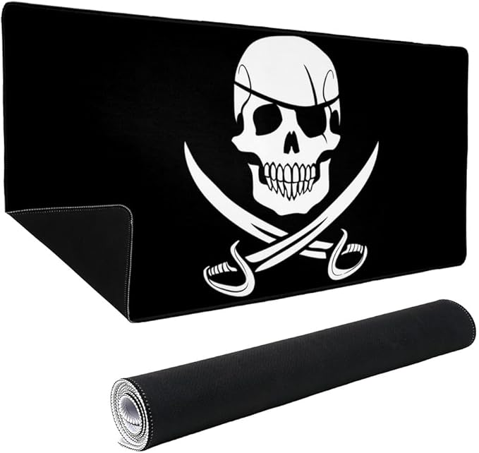 Pirate Skull Crossed Swords Jolly Roger Large Gaming Mouse Pad Desk Mat with Stitched Edges Non-Slip Base