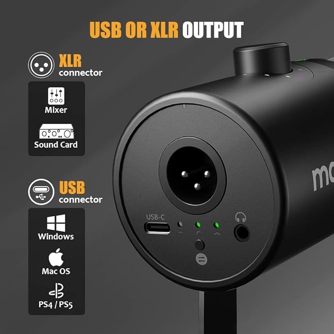 MAONO PD400X Podcast Dynamic Microphone with AU-MH601 Studio Monitor Headphones Bundle for Podcast Studio Streaming Recording Vocal