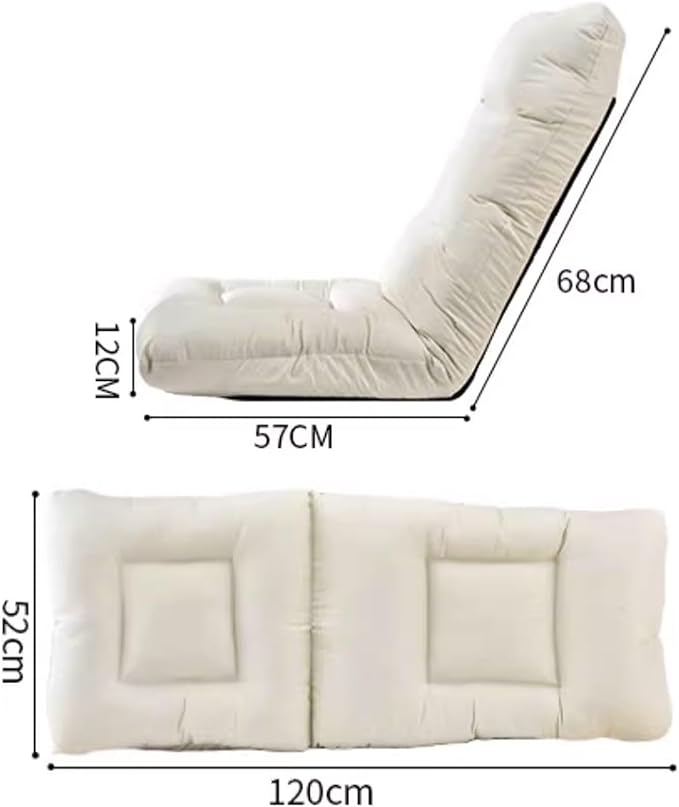 Single Sofa Chair Modern Folding Floor Gaming Chair 6-Position Backrest Adjustable Load Bearing 60kg Perfect for Reading Meditating with Headrest(White)