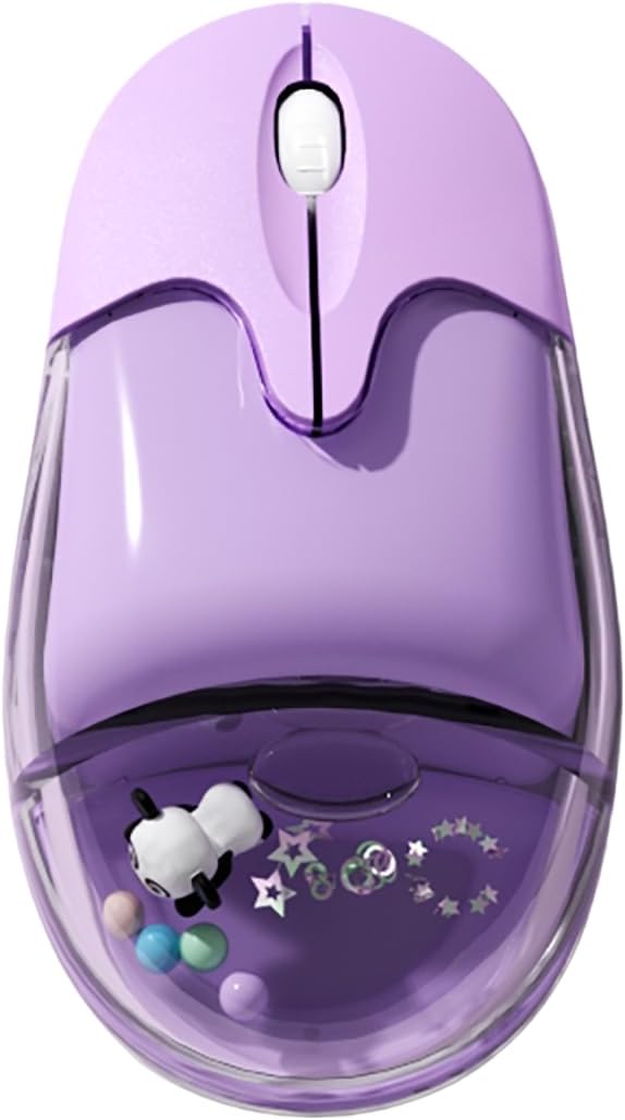 Cute Clear Aqua Mice RechargeableBluetooth &amp2.4G WirelessLed LightsGreat Gift for Kids Girls Women (Liquid Water &amp Panda Design)-Purple