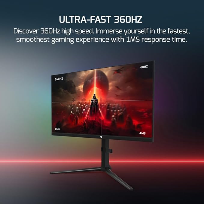 GAMEPOWER Rapid 27 inch Gaming Monitor 360Hz 1ms 1080P Flat IPS HDR10 Height/Tilt/Swivel/Pivot Adjustable RGB Anti-Glare Display HDMI/DP/USB FreeSync G-Sync 350 cd/m² Bright LEDs Laser Logo