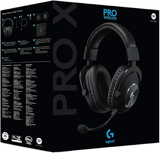 Logitech G PRO X Wireless Lightspeed Gaming Headset with Blue VO!CE Mic Filter Tech 50 mm PRO-G Drivers and DTS Headphone:X 2.0 Surround Sound 20+ Hour Battery Life - Black