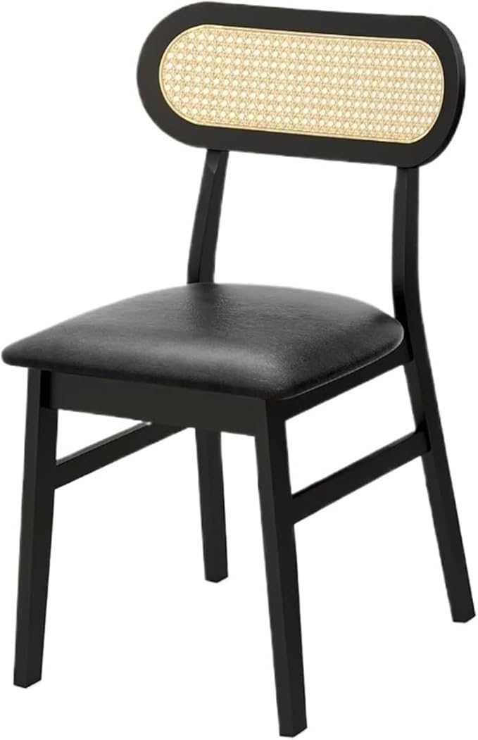 Adjustable Office Computer Chair with Armrest 1pcs Leather Upholstered Kitchen Dining Chairs with Breathable Mesh Cane Backrest and Rubber Wood Frame
