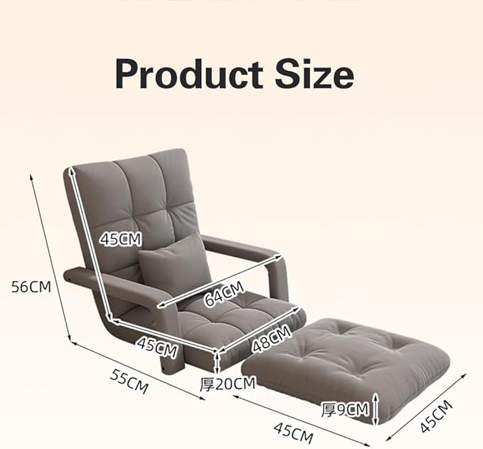 ELEFOCUS 6-Position Adjustable Folding Floor Chair - Comfy Recliner Gaming Sofa for Adults Lazy Lounge Couch with Arms(Grey)
