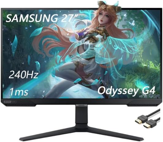 Samsung 27 Odyssey G4 Series IPS LED Gaming Monitor Nvidia G-Sync 240Hz 1ms Ultrawide AMD FreeSync Premium HDMI Black with GSF HDMI Cable