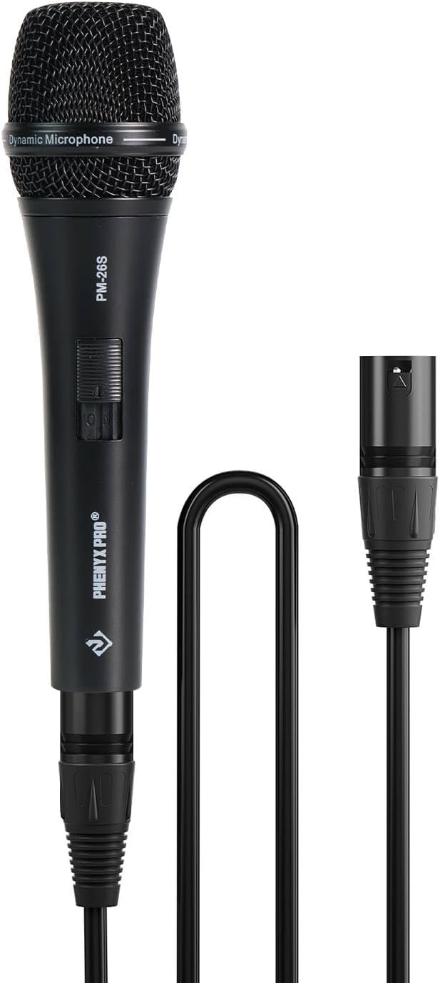 Phenyx Pro Vocal Microphone Supercardioid Dynamic Mic with 16.4 ft XLR Cable Mic Clip Storage Bag Wired Handheld Microphone for Singing Stage Studio Karaoke (PM-26S)