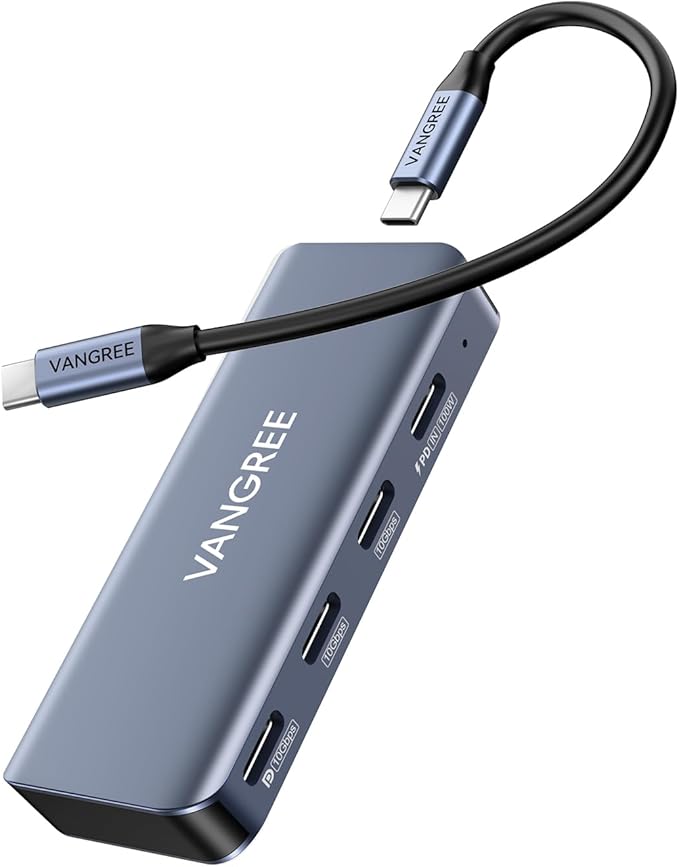 4-Port USB C Hub with 4K@60Hz Displayport 3 USBC 3.2 10Gbps Ports 100W Power Delivery Detachable Cable USB C Splitter Multiport Adapter for MacBook Pro/Air iPad iPhone 15 Portable Monitor