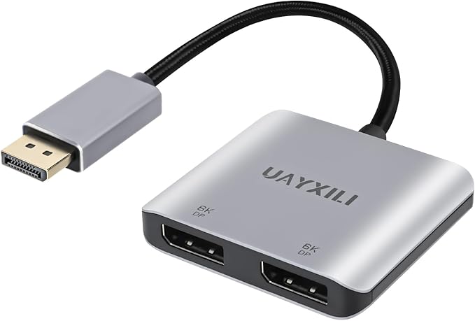 DisplayPort to Dual DP Adapter 8K@60Hz DP Splitter 1 in 2 Out Extended Display MST for Dual Monitors Compatible with PC Graphic Card NVIDIA AMD