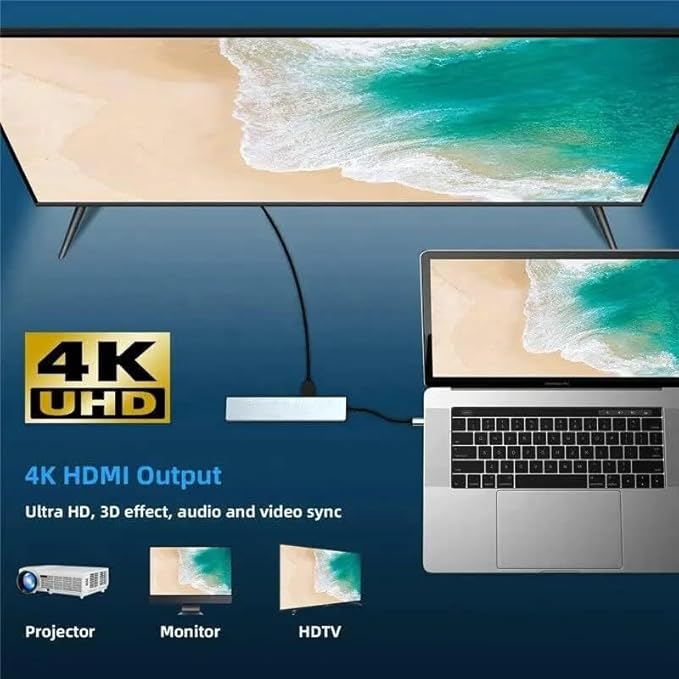 8-in-1 USB Type C Hub Multiport Adapter Hub Dock 8 in 1 USB C Type C Hub with 4K HDTV HDMI USB 3.0 SD TF Card Reader PD Charging