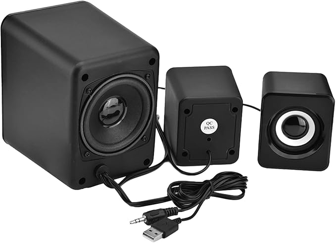 Multimedia Speaker System Mini USB 2.1 Wired Combination Speaker Bass Music Player Subwoofer Pc Stereo Speakers for Music Movies Gaming and Multimedia Computer Laptops (Black)
