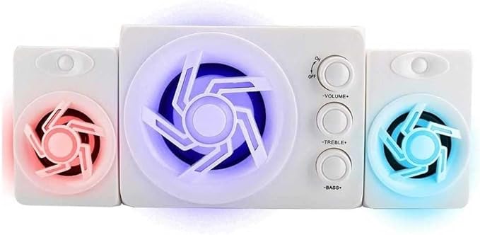 Computer SpeakersDesktop Speakers with 7 Colorful LED Modes for DesktopLaptopsMonitorDSP Sound OptimizationBuilt-in Microphone