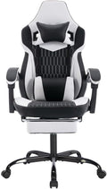 High Back Gaming Chair with Footrest PVC Leather Ergonomic Office Gamer Chair 90°-135° Recline 360° Swivel Headrest &amp Lumbar Support