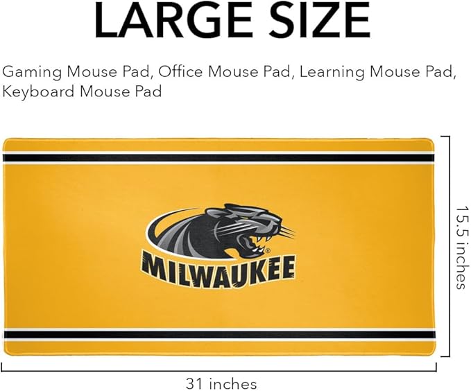 Milwaukee Panthers Primary Logo Stripes Large Gaming Mouse Pad Desk Mat with Stitched Edges Non-Slip Base for Gamer Home and Office 31.5 x 15.7