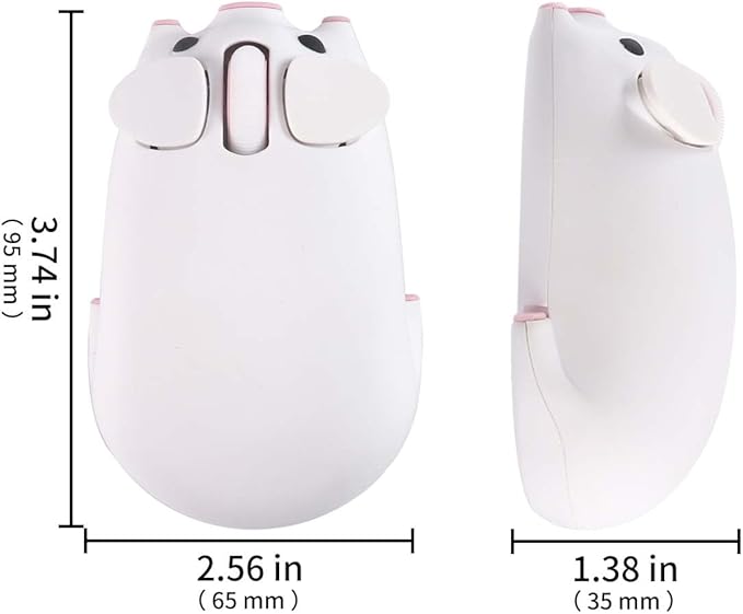 Wireless Bluetooth Mouse Cute Animal Pig Shape Dual Mode Kawaii Silent Portable Lightweight 3-Button 1200DPI Wireless Mouse Battery Powered Gift for Kids Boys Girls for PC Laptops Tablets (White)