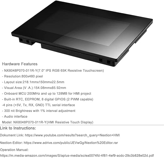 Nextion 7.0 LCD Module Touch Display Intelligent Series NX8048P070-011R-Y HMI IPS RGB 65K Resistive Touchscreen with Enclosure