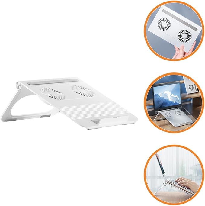 BESPORTBLE Adjustable Laptop Cooling Stand with Dual Fans Foldable Notebook Holder for PC White Laptop Air Cooler Suitable for Office and Gaming Use