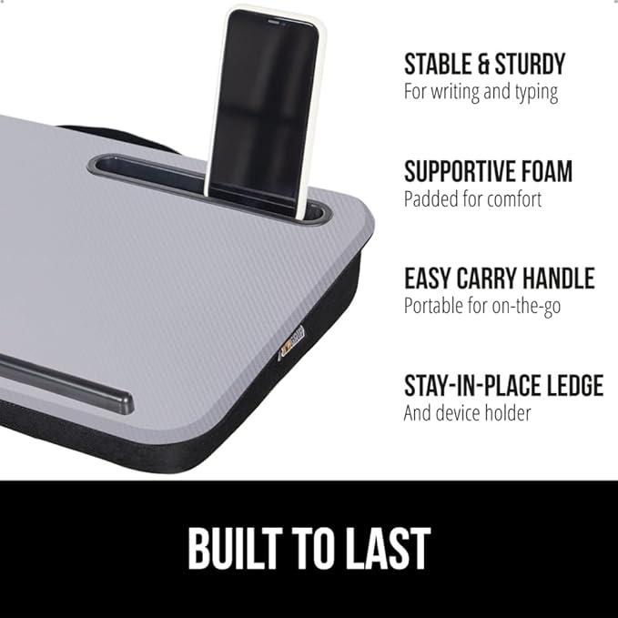 Gorilla Grip Cushion Lap Desk and Gel Memory Foam Wrist Rest Lap Desk Fits 15 Inch Laptop Comfortable Foam Wrist Rest Includes Mousepad Rest Both in Gray 2 Item Bundle