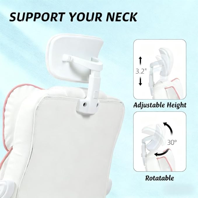 Ergonomic Office Desk Gaming Computer Chair Comfy High Back Executive Chairs with Armrests and Footrest Adjustable Height Swivel Rolling PU Leather Video Game Chairs for Home (White)