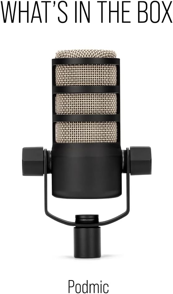 RØDE PodMic Cardioid Dynamic Broadcast Microphone with Integrated Swing Mount for Podcasting Streaming Gaming and Voice Recording Black