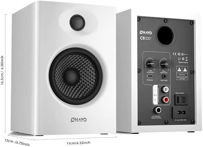OHAYO 60W Computer Speakers for Gaming and Music Active Bluetooth 5.3 Stereo 2.0 Speakers for Desktop PC Monitor or Laptop Surround Sound Speaker 3.5 mm Aux RCA Input USB-Powered 1 Pair White