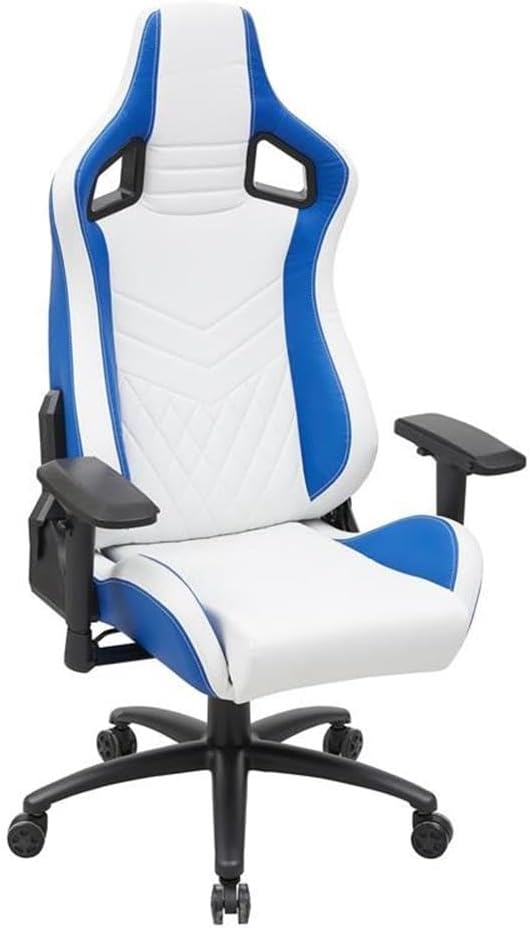 Furniture of America Singe Faux Leather Adjustable Gaming Chair in White &amp Blue