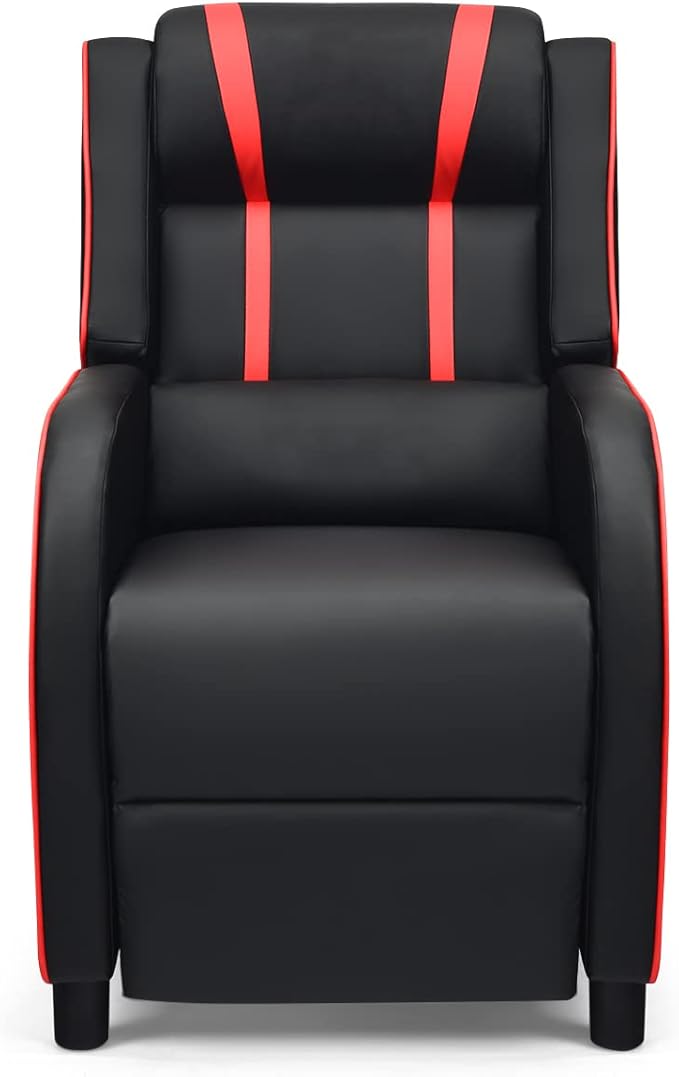 8AM Office Gaming Massage Recliner Sofa Ergonomic PU Leather Gaming Recliner Sofa with Footrest Lumber Support Side Pouch &amp Remote Control for Gaming Living Room Theater (Red)