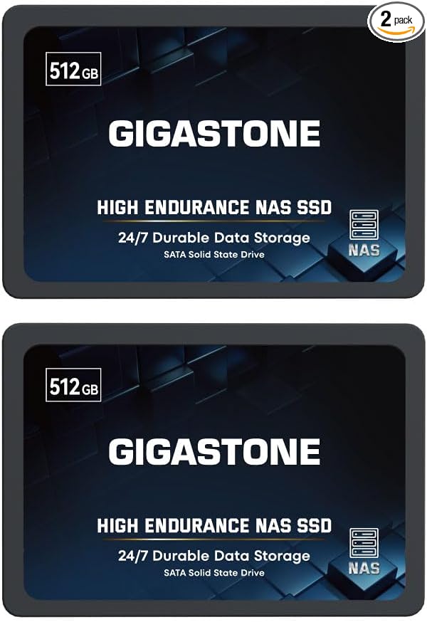 Gigastone 【NAS Certified】 High Endurance 512GB SSD (2-Pack) for Gaming/PC/Laptop/NAS SSD TLC 24/7 Reliable 2.5 SATA Internal Solid State Drives RAID Data Storage 2.5 inches SATA 3.0