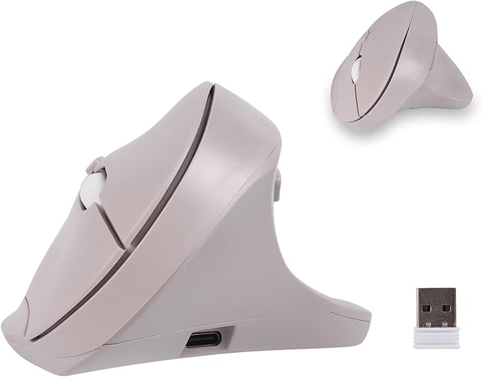 Wireless Silent Ergonomic Vertical Mouse - Dual Mode 2.4G/Bluetooth Rechargeable Type C Pain Relief for Office and Home Use Compatible with Laptop &amp PC (Gray)