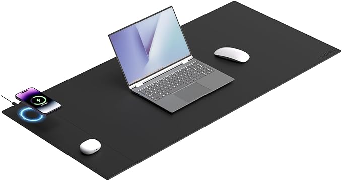 Magnetic Mouse Pad with Wireless Charging 35.4'' x 16.9'' Extra Large Desk Pad Waterproof and Scratch-Resistant Mousepad Charcoal Black Computer Mouse Mat for MacBook PC Laptop