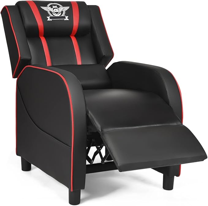 Harmony-Furniture Modern Massage Gaming Recliner Chair PU Leather Home Theater Recliner Chairs w/Footrest and Massage Racing Style Sofa Chair for Living Bedroom Gaming Room (Red)