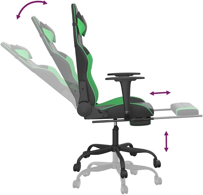 Adjustable Gaming Chair with USB Massage Feature Black and Green Faux Leather Upholstery Ergonomic Support and Memory Foam Cushion for Home Office and Gaming Setup
