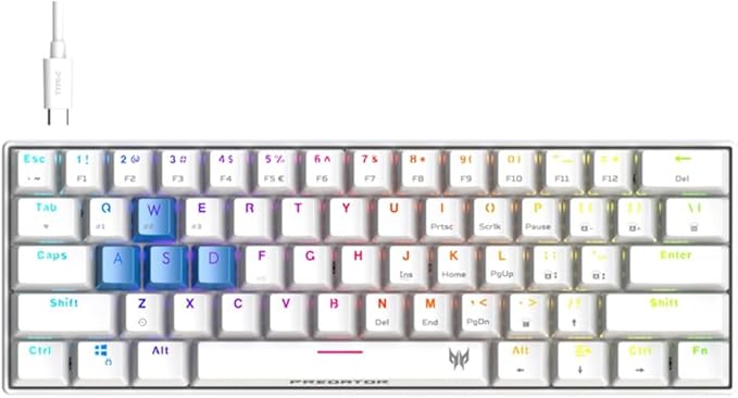 acer Predator Aethon 330 Gaming Keyboard|Space-Saving 61-Key Design|100% Anti-Ghosting with N-Key Rollover|Kailh Blue Switches|Personalized RGB Lighting | Dual Mode - Wired &amp Bluetooth (Pack of 1
