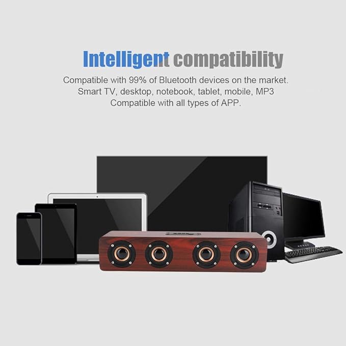 Wooden Bluetooth Speaker 12W TV Computer Speaker Sound with 4 Bass Subwoofer Support Bluetooth AUX TF Card FM(#1)
