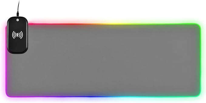 Grey Mouse Pad Gaming Mousepad Non Slip Desk Mat Wireless Charging Computer Mouse Pads RGB Keyboard Pad Mats for Home Desktop Office 35.4 x 15.7 in