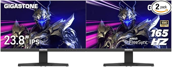 Gigastone 24 inch IPS LED Back Light Gaming Monitor 2-Pack 165Hz FHD 1920 x 1080 178° Wide View Dual Monitor Computer Monitor Built-in Speakers FreeSync Ergonomic Tilt VESA MountDPHDMI