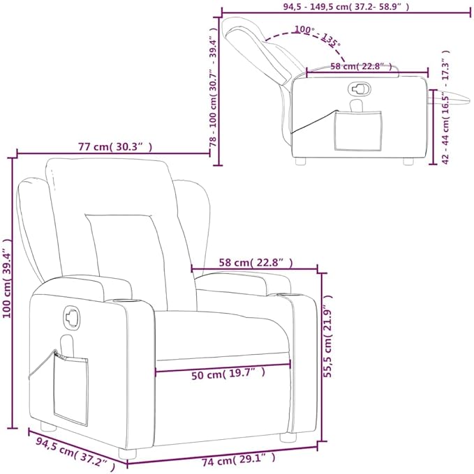 vidaXL Adjustable Massage Recliner Chair in Black Faux Leather for Indoor Comfort with Reclining Function and Armrest Support Modern Single Sofa Home Ergonomic Recline Theater