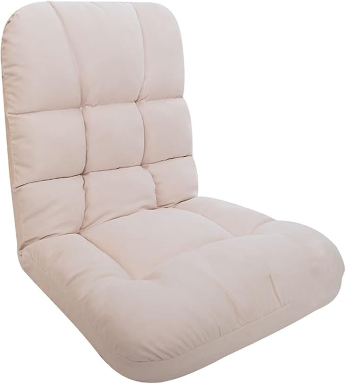 Floor Chair Gaming Floor Seat for Living Room Adjustable Backrest with Cotton Linen Cover for Balcony Reading Bedroom Study Room(White)