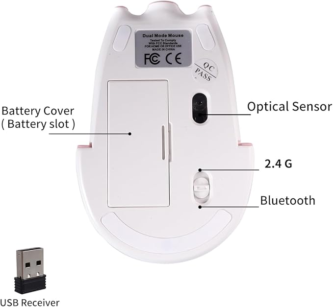 Wireless Bluetooth Mouse Cute Little Pig Dual Mode(BT &amp 2.4G USB) Silent Portable Ergonomic Wireless Optical Kawaii Mice for PC Laptop Tablet Computer Kids Boys Girls Animal Lovers Gift (White)