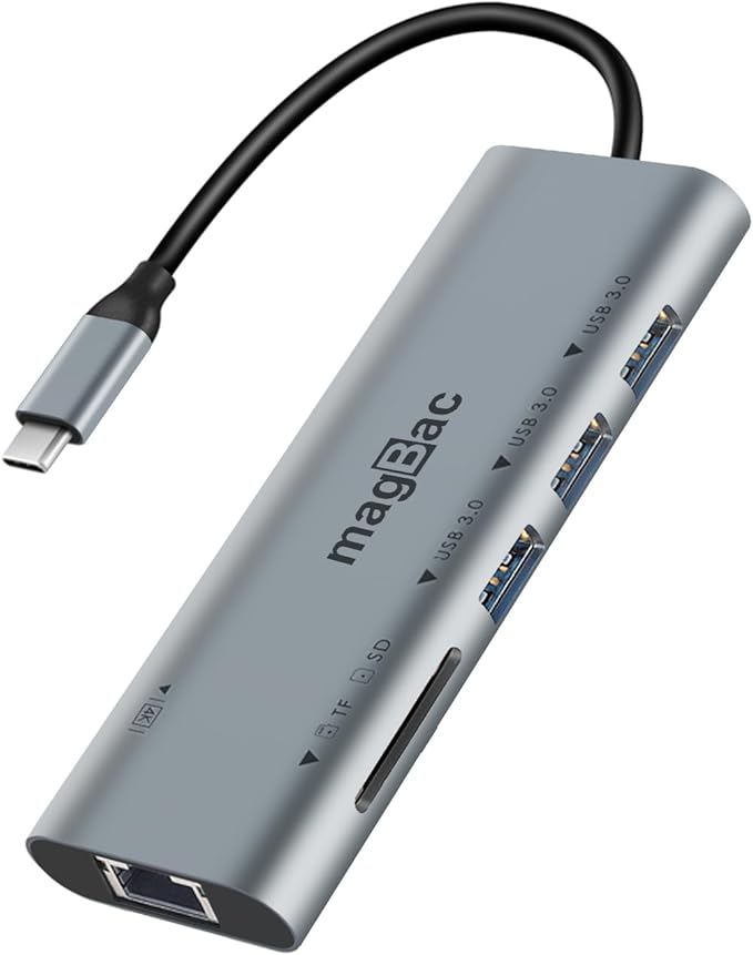 MagBac Laptop Docking Station 7-in-1 USB Hub with 4K@30Hz HDMI Display Port 3 USB A 3.0 Data Ports SD/TF Card Slot Gigabit Ethernet for MacBook Pro/Air HP Dell Lenovo Surface Windows Laptop