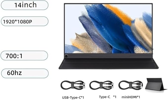 Portable Laptop Monitor 14-inch HD1080P Portable Monitor Suitable for Laptops Game Consoles External Screen 60Hz Gaming Display