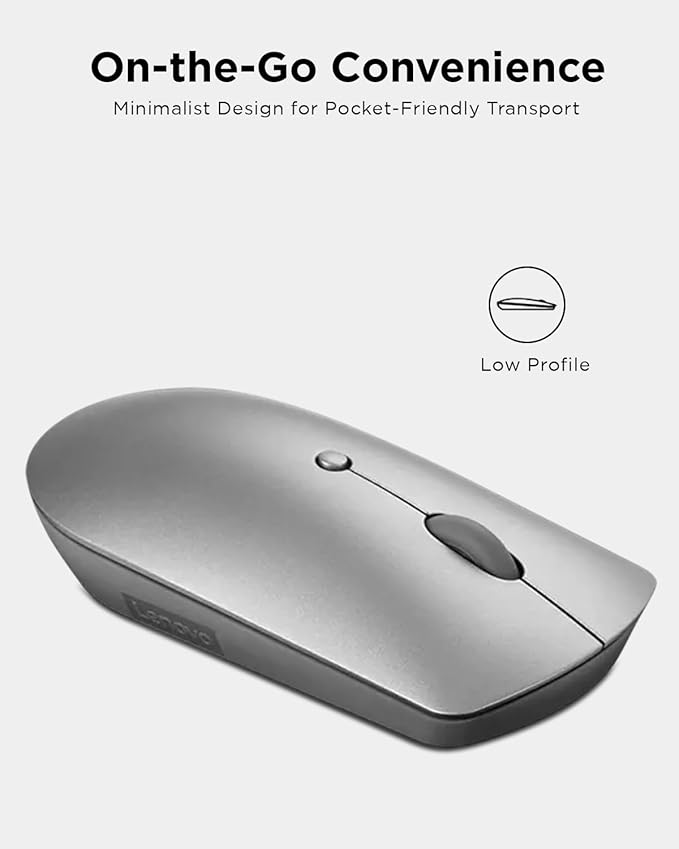 Lenovo 600 Bluetooth Silent Mouse Blue Optical Sensor Adjustable DPI 4 Button Microsoft Swift Pair Windows Chrome GY50X88832 Gray