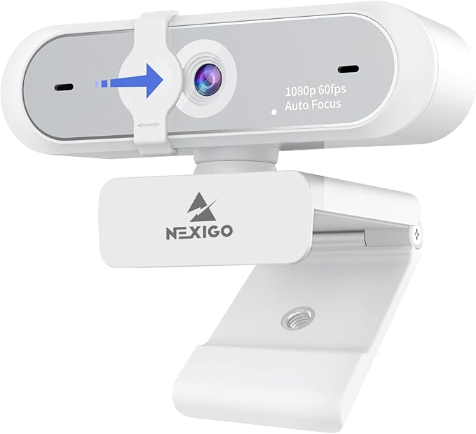 NexiGo N660P (Gen 2) 1080P 60FPS Webcam with Software Control Dual Microphone &amp Cover Autofocus HD USB Computer Web Camera for OBS/Zoom/Skype/FaceTime/Teams/Twitch White
