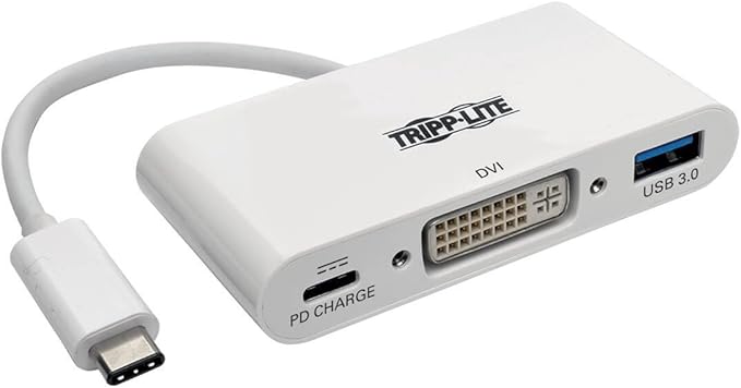 Tripp Lite USB C to DVI Multiport Video Adapter Converter 1080p w/USB-A Hub &amp USB-C PD Charging Port Thunderbolt 3 Compatible USB Type C USB Type-C (U444-06N-DU-C)